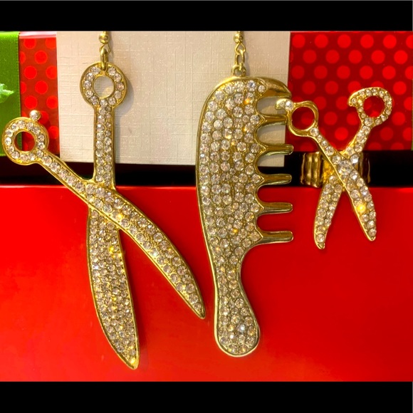 New Gold Bling Hairstylist earrings & ring set - Picture 1 of 1